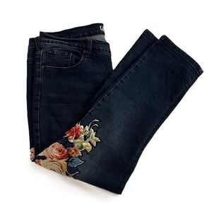 D2 Denim Floral Embroidered Bootcut Jeans Women's Size 16P Dark Wash